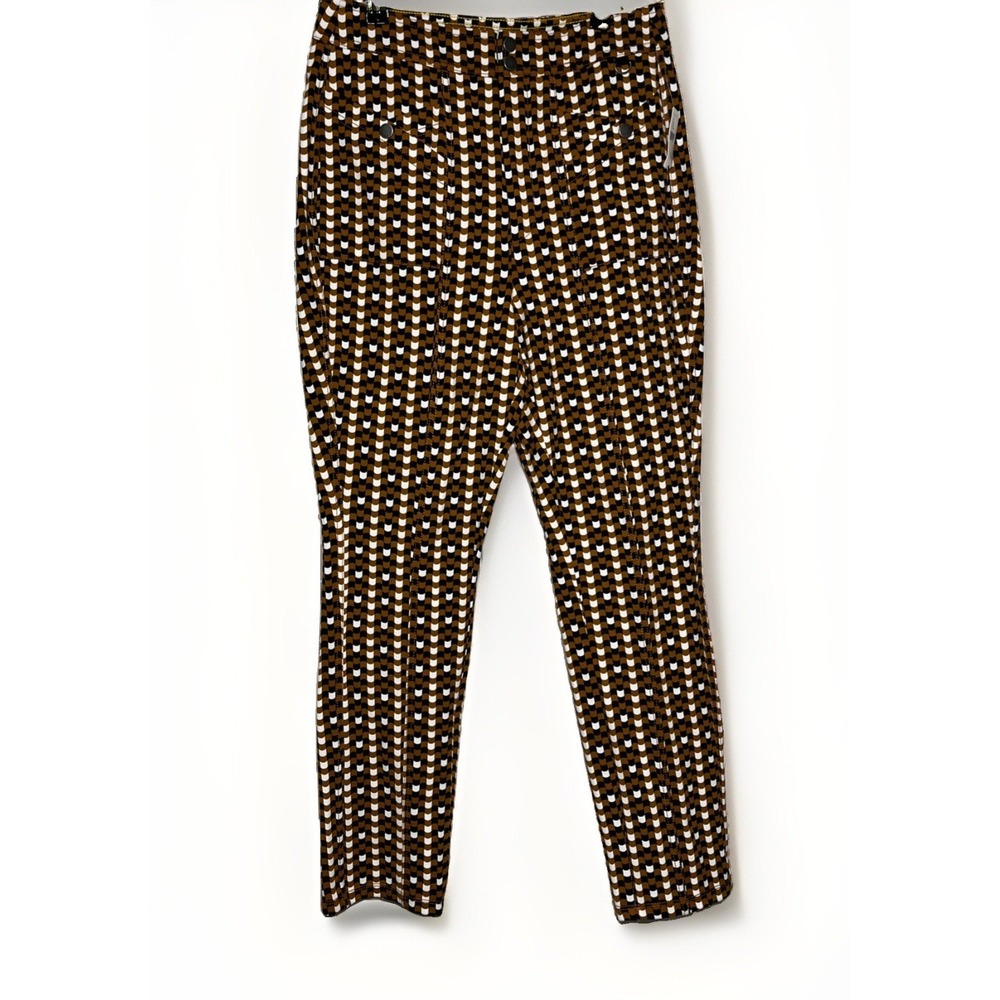 Anthropologie NWT Maeve Retro Pants Brown Black Checkered Wave Womens Size 10